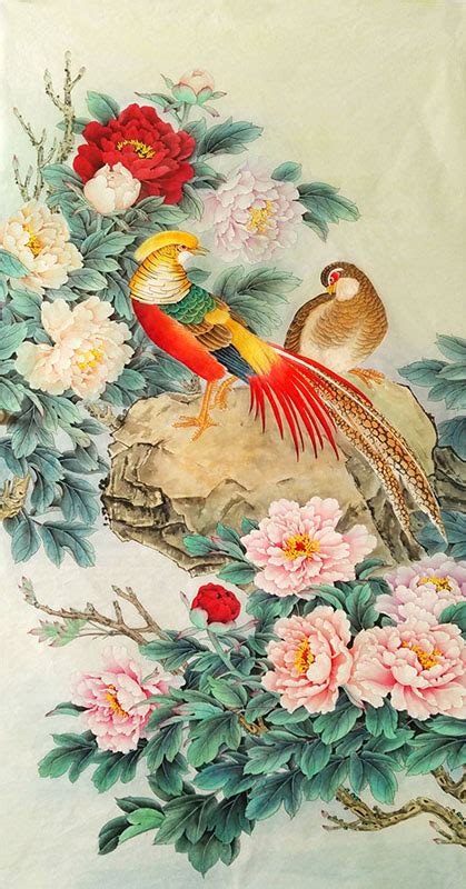 Chinese Pheasant Painting Nx21170015 68cm X 136cm27〃 X 54〃