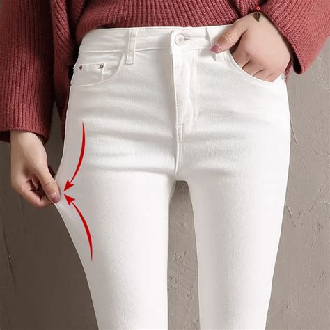 Buy Cotton White Jeans Women Fleece Velvet Plus Size