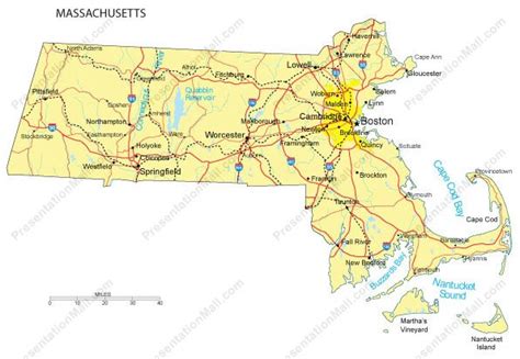 Massachusetts Map Counties Major Cities And Major Highways Digital Vector Illustrator Pdf