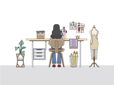 Workspace Of A Fashion Designer Or A Tailor Download Free Vectors