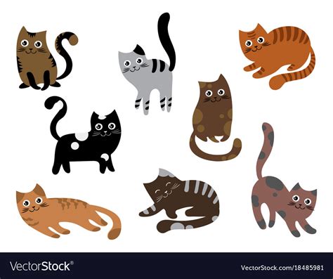 A Set Of Cats Collection Of Cartoon Kittens Vector Image