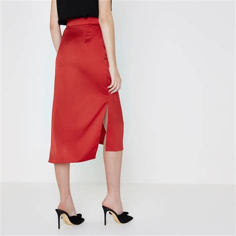River Island Synthetic Red Wrap High Waisted Midi Skirt Lyst