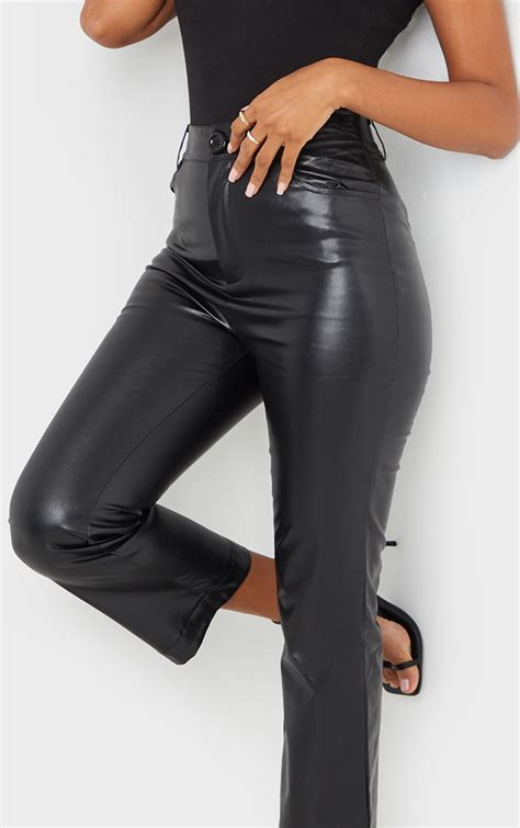 Black Faux Leather Cropped Trousers Prettylittlething Usa
