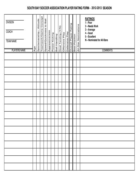 Printable Pdf Soccer Player Evaluation Form Printable Forms Free Online