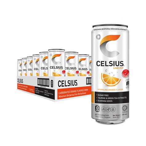 Celsius Sparkling Orange Zero Sugar Carbonated 325ml X 24 Cans Sutl