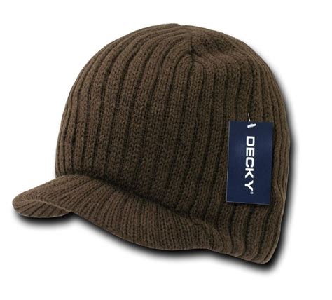 Details About Brown Campus Beanie Cap Knit Skully Winter Hat Billed Radar Style Jeep Ski Brim