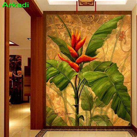 3d Southeast Asian Style Yoga Club Mural Rainforest Retro Plantain Oil