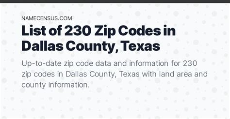 Dallas County Zip Codes List Of 230 Zip Codes In Dallas County Texas