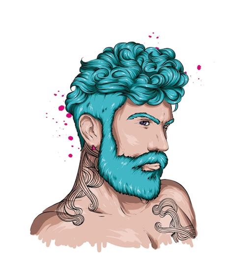 Retrato De Um Homem Bonito Um Penteado Estiloso Vetor Premium