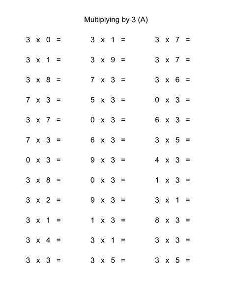 Multiply by 3 worksheets printable