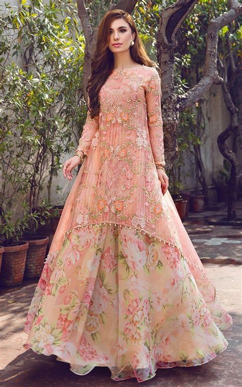 peach floral kurta lehenga indian gowns dresses lehnga dress indian wedding outfits