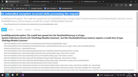 C An Unhandled Exception Occurred While Processing The Request Net