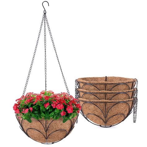 Micgeek 4 Pack Metal Hanging Planter Basket With Natural Coco Coir
