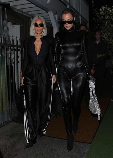 Kim And Khloé Kardashian Match In Black Bodysuit And Catsuit Popsugar Fashion Uk Photo 3