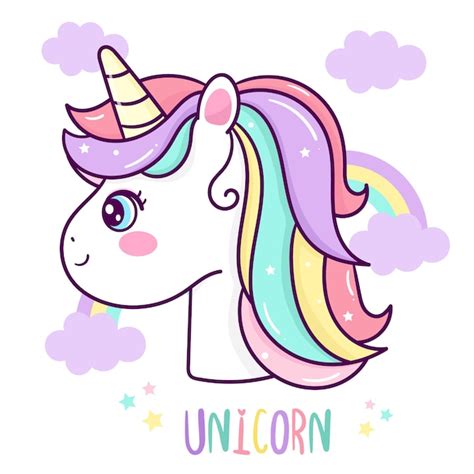 Premium Vector Cute Unicorn Head Vector With Rainbow Cartoon