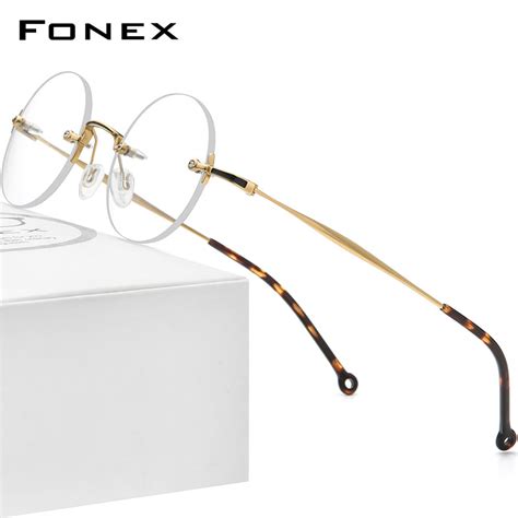 fonex pure titanium glasses frame men new rimless retro round eyeglasses frames women eyewear