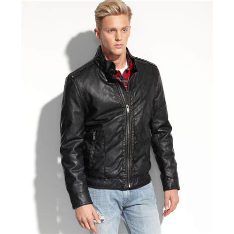 Lyst Guess Coats Light Weight Faux Leather Moto Jacket In Black For Men