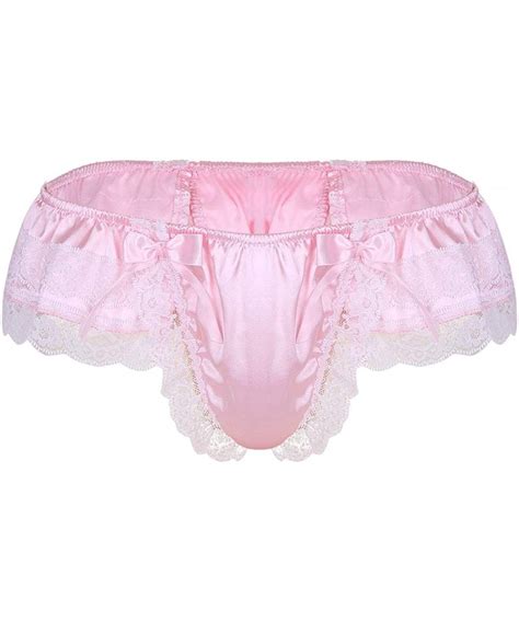men s satin frilly sissy pouch panties bownot girly bikini briefs crossdress lingerie pink