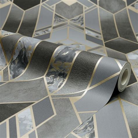 I Love Wallpaper Liquid Marble Geometric Wallpaper Charcoal Gold