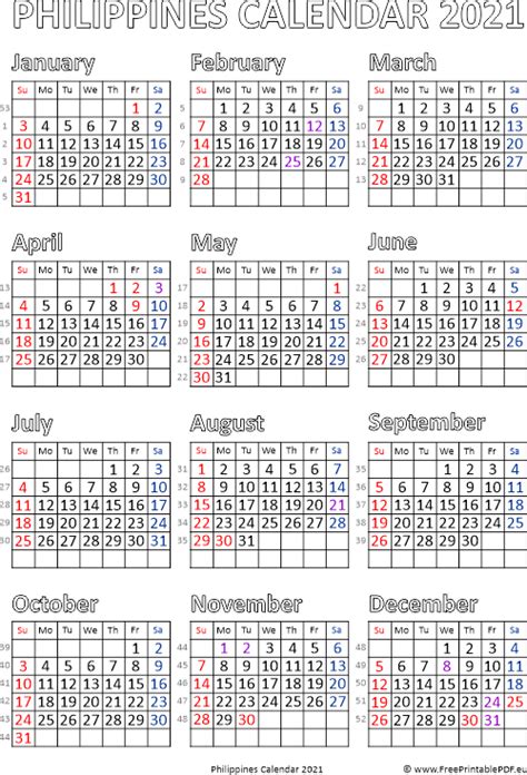 Calendar 2021 Philippines Free Printable Pdf