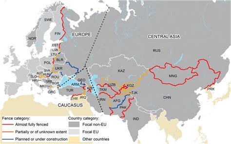 Extent Of Border Security Fencing Along National Borders In Europe And