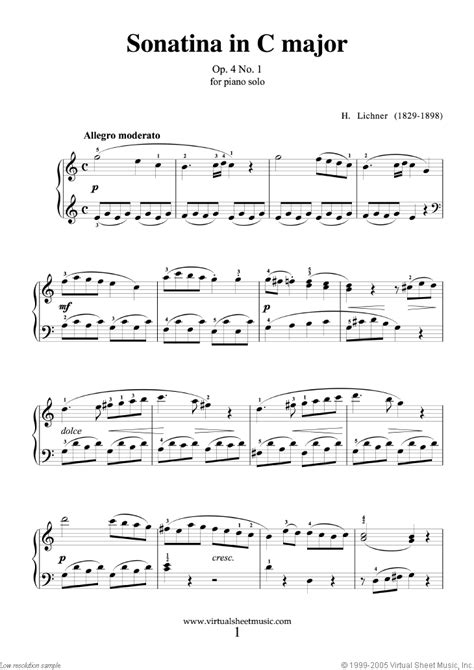 Lichner Sonatina In C Major Op4 No1 Sheet Music For Piano Solo