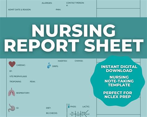 Template Nursing Report Sheet Nursing Study Note Templates Etsy Canada