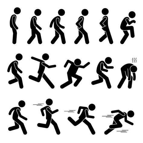 stick figure stickman stick man people person poses postures standing walking running fast speed