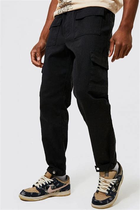 Cargos Boohooman Mens Offcl Twill Multi Pocket Cargo Trouser Black