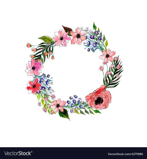 Watercolor Flowers Wreath Royalty Free Vector Image