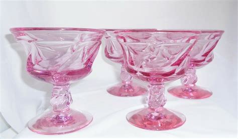 Fostoria Sherbet Glasses Jamestown Pink Dessert Pudding Champagne Vintage Set 4 Fostoria