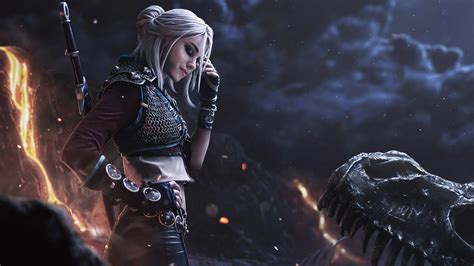 Download Witcher 3 4k Ciri And Monster Wallpaper