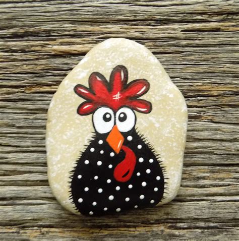 Flustered Chicken Painted Rock Decorative Accent Stone Paperweight