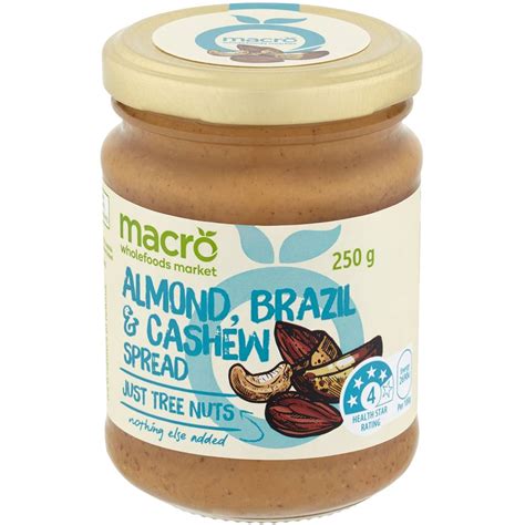 macro natural brazil almond and cashew spread 250g woolworths
