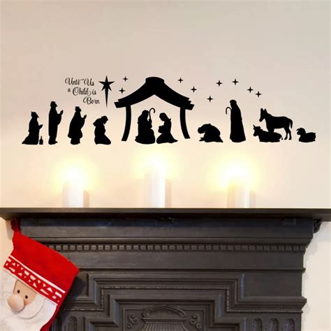 Large Christmas Nativity Scene Wall Stickers Unto Us A Child Is Born