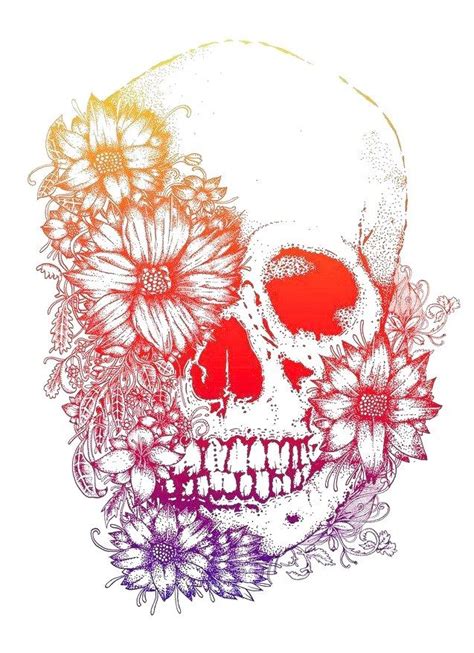 Rainbow Flowers Skull Tattoo Design Moderntattoodesigns Click To See