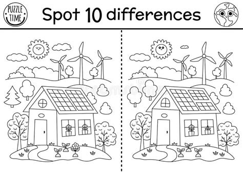 Find Differences Line Game For Kids Black And White Autumn Forest