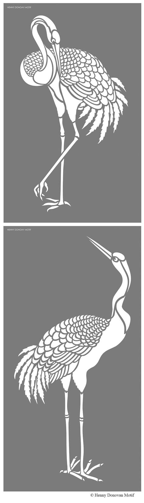 Large Standing Cranes Stencil Henny Donovan Motif Bird Wall Stencil