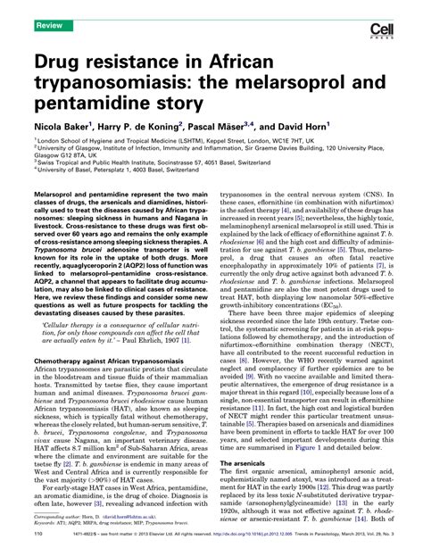 pdf drug resistance in african trypanosomiasis the melarsoprol and pentamidine story