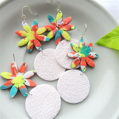 Polymer Clay Flower Earrings Textured Earrings Colorful Earrings