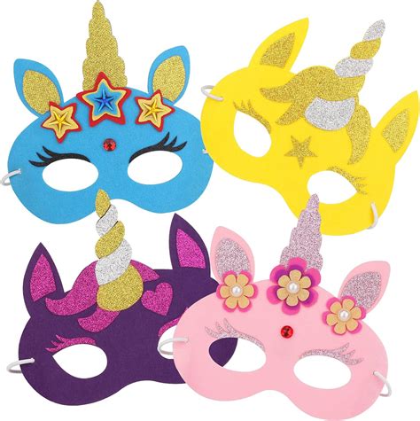 Hifot 4 Packs Unicorn Felt Masks For Kids Mask Kits Girls Birthday
