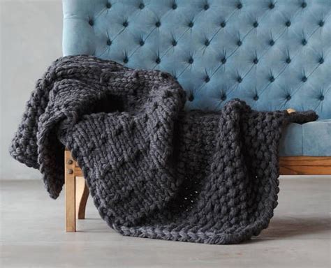 Chunky Wool Knit Blanket Anthracite Super Bulky Wool Throw Etsy