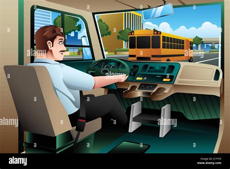 Una Ilustración Vectorial Del Chofer Del Autobús Escolar De La