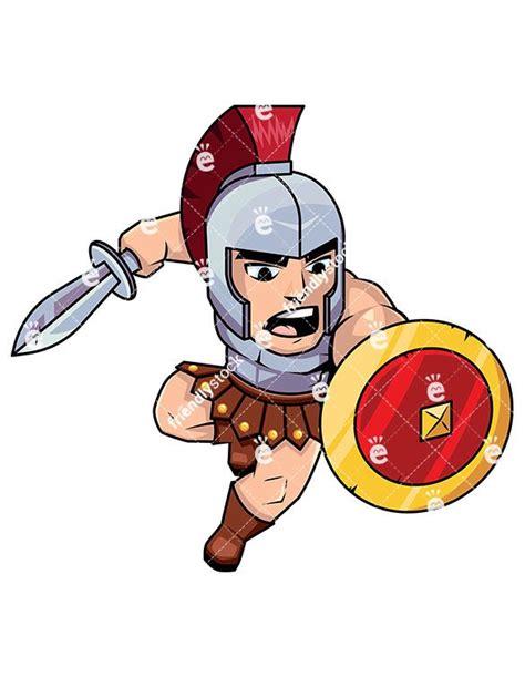 Roman Soldier Attacking With Sword Cartoon Vector Clipart
