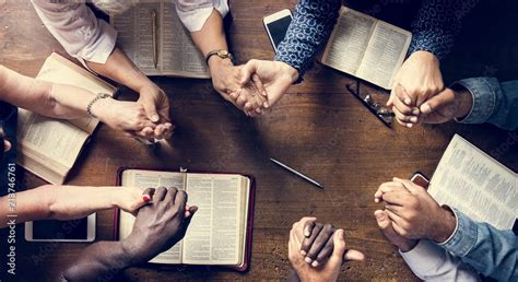 Group Of People Holding Hands Praying Worship Believe Stock Photo