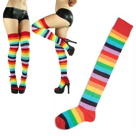 Wholesale Girl Lovely Polyester Over The Knee Socks Rainbow Colorful High Thigh For Ladies Women