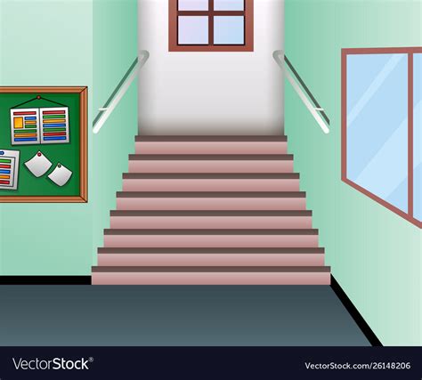 Cartoon Hallway Interior School Staircase Vector Image