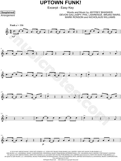 Saxplained Uptown Funk [excerpt Easy] Sheet Music Alto Saxophone Solo In A Minor