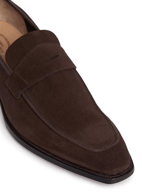 George Cleverley George Suede Penny Loafers In Chocolate Brown Brown