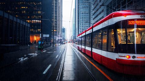 Download Wallpaper 1920x1080 Street City Tram Buildings Rain Full